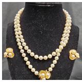 Vntg 14K Pearl & Ruby Necklace w Earrings $4900