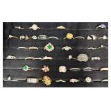35+ Assorted Fashion Rings in Display Case