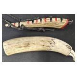 2 Hand-Carved Antler Art Pieces - Eagle