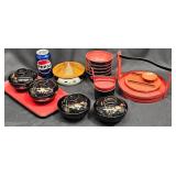 Traditional Japanese Lacquerware - Bowls, Tray +