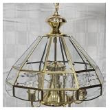 Vintage Beveled Glass w Brass Finish Hanging Light