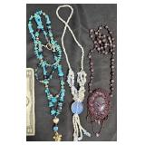 3 Bohemian Beaded Necklaces w gemstone glass