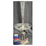 Silver-Plated & Crystal Epergne w Floral Cuts