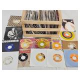 45 RPM Vinyl Record Collection in Wooden Crate