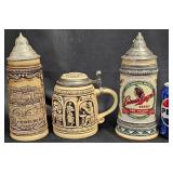 3 German Beer Steins w Lids