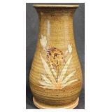 Handcrafted Glazed Stoneware Vase w Floral Motif
