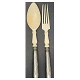 Vintage Bone & Metal Serving Fork w Spoon Set