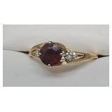 14K Gold Garnet & Diamond Ring Sz 7
