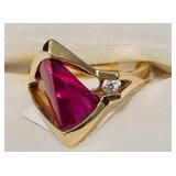 14K Lighthouse Lens Cut Pink Garnet Diamond Ring