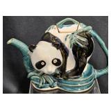 Ceramic Panda Bear Teapot w Bamboo Design