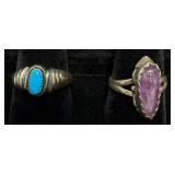 2 Sterling Rings - Turquoise & Amethyst