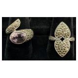 2 Sterling Silver Rings - Amethyst +