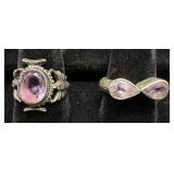 2 Sterling Rings w Amethyst Stones Sz 7.5