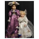 2 Porcelain Dolls w Victorian Dresses - Bride +
