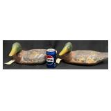 2 Wooden Mallard Duck Decoys Hand-Painted