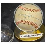 Reggie Jackson Signed Baseball w Display