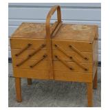Mid-Century Standing Birch Accordion Sewing Box
