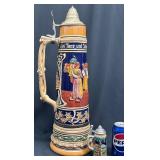 2 Ceramic Beer Steins w Pewter Lids