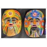 2 Hand-Painted Colorful Folk Art Wall Masks