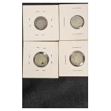 4 US 3-Cent Silver & Nickel Pieces