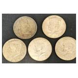 5 Half Dollars - Kennedy & Franklin