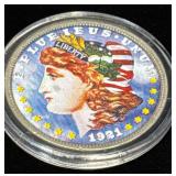 1921 Morgan Silver Dollar wï¿½Painted Overlay