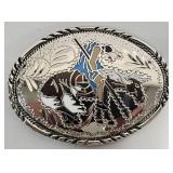Handcrafted End of the Trail Inlaid Belt Buckle