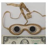 Pair Vintage Leather & Metal Goggles w Strap