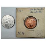 1861 Confederate 1 Cent Restrike Coin