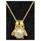 3 New Sterling Penguin Pendant w Pearl Necklaces