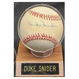 Duke Snider Signed Baseball w Display