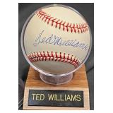 Ted Williams Signed Baseball w Display