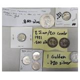 9 Vintage Foreign Silver Coins