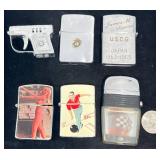 6 Vintage Novelty Lighters - Zippo +