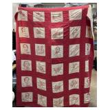 Vintage Embroidered Redwork Penny Squares Quilt