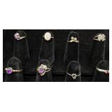 8 Sterling Silver X-Small Rings - Amethyst, MOP