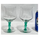 2 Uranium Glass Stemmed Wine Glasses