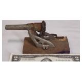 Antique Cast Iron Cap Gun Cannon w Wooden Base