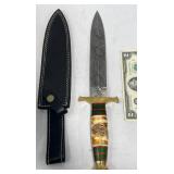 Damascus Steel Dagger w Ornate Handle & Sheath