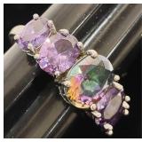 Sterling Silver Ring w Amethyst, Blue Spinel Sz 11