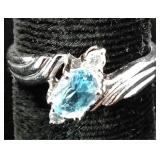 Sterling Silver Ring w Aquamarine Gemstone Sz 10.5