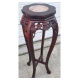 Carved Wood & Marble Plant Display Stand