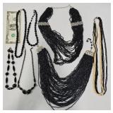 Vintage Black Beaded & Stone Necklaces