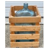 Vntgï¿½Arrowhead 5-Gal Blue Glass Carboy, Wood Crate