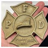 Vntg Cast Brass Portland Fire Dept Cross Plaque