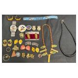 Disney Watch w Pins & Costume Jewelry Assortment
