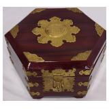 Hexagonal Wooden Musical Box w Brass Trim