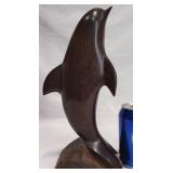 Carved Ironwood Dolphin Sculpture w Base
