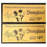 2 Vntg Disneyland Complimentary Admission Tickets