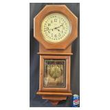 Vntg New England 14-Day Regulator Wall Clock w Key